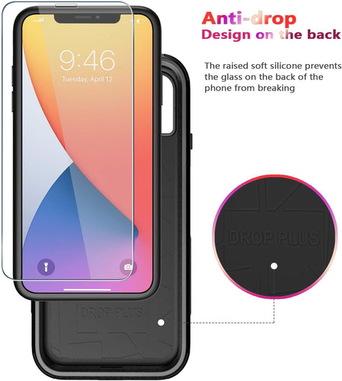 Diverbox iPhone 11 Case, Heavy Duty Shockproof Protection with Tempered Glass Screen Protector - Black