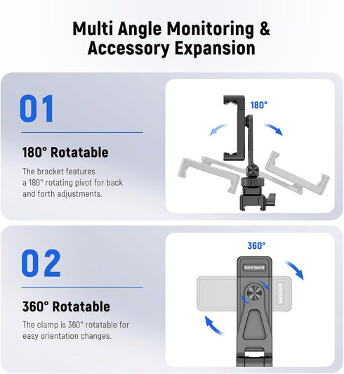 Neewer Metal Phone Tripod Mount with Cold Shoe & NATO Clamp for DJI RS4 RS3 Pro RS2 RSC2 Gimbal Stabilizer, 180° Tilt