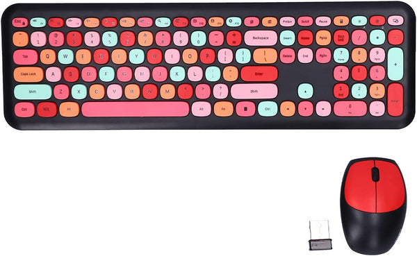 Girl 110Keys Keyboard Mouse Combo, Retro Mixed Color Keyboard with Cute Mouse Set, 1200 DPI 3Keys Mouse for Gaming PC