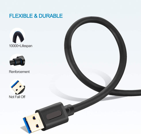 USB 3.0 A to A Male Cable 10Ft, USB Male to Male Cord with Gold-Plated Connector for Hard Drive Enclosures