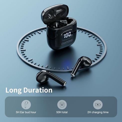 T11 Wireless Earbuds for iPhone Android with LED Power Display for Small Ears, 50H Play Time, Waterproof Earbuds Wireless Bluetooth with Mic (Black)