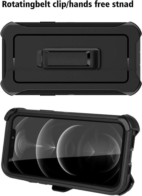 Defense iPhone 12 Case with Two Screen Protectors, 3 Layer Rugged Heavy Duty for iPhone 12/Pro