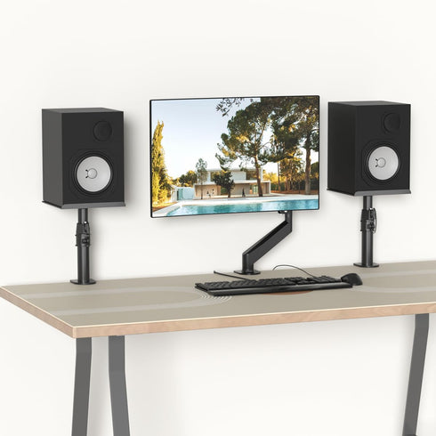 suptek Clamp-on Speaker Stand Desk Mount Set, Height Adjustment, Universal Audio Holders for Computer & Bookshelf