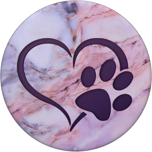 PopSockets Standard PopGrip: Purple Dog Paw Print Heart on Pink Blue Look