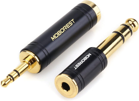 MOBOREST 3.5mm M to 6.35mm F Stereo Pure Copper Adapter, 1/8 Inch Plug Male to 1/4 Inch Jack Female Adapter