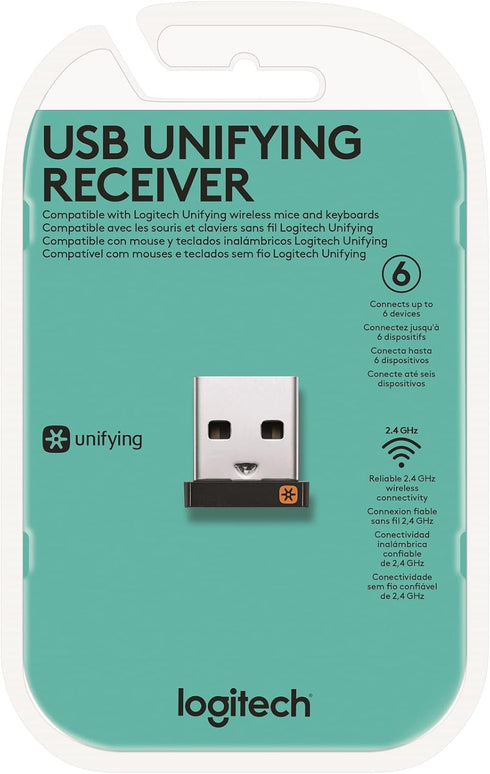 Logitech Unifying Receiver, 2.4 GHz Wireless USB Plug Compatible with Logitech Devices, Black