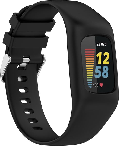Silicone Sport Band Compatible with Fitbit Charge 6/Charge 5, Soft Silicone Strap with Shatter-Resistant Protective Case