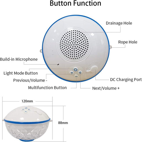 Floating Pool Speakers with Colorful Lights, Bluetooth Wireless, IPX7 Waterproof, Built-in Mic, Crystal Clear Sound