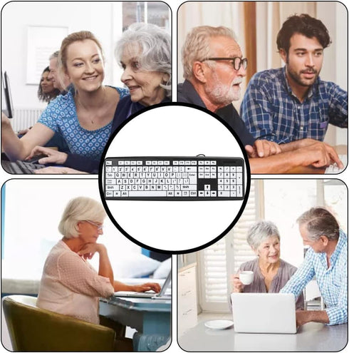 Luqeeg Large Print Computer Keyboard, USB Wired 104 Keys Black White High Contrast Keyboard for Low Vision Users