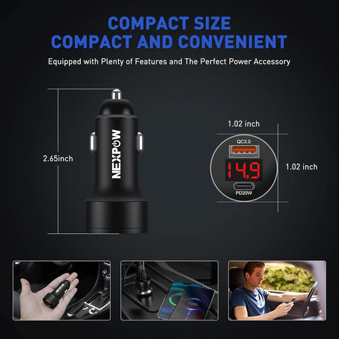 NEXPOW 38W USB C Car Charger, Fast USB Car Charger Adapter PD 20W or QC3.0 Compatible with Jump Starter