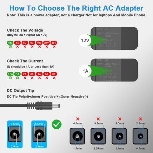 ZYHKJYL 12V 1A 12V 1A 100V-240V Power Supply Adapter Replacement Charger AC Power Adapter Wall Charger for LED Strip