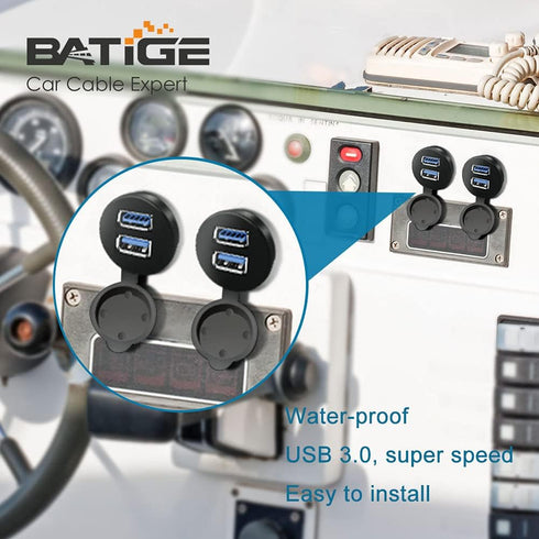 BATIGE 2 Ports Dual USB 3.0 Male to USB 3.0 Female AUX Flush Mount Car Extension Cable for Car Truck Boat Motorcycle,