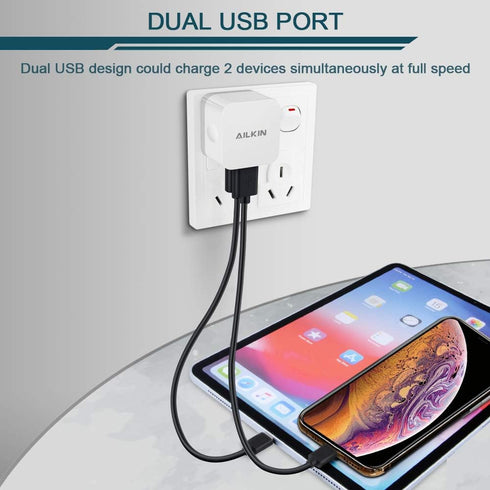 AILKIN 2Pack USB Wall Charger Plug, 2.4A Dual Port Fast Charging Station for iPhone 15 14 13 12 Pro Max