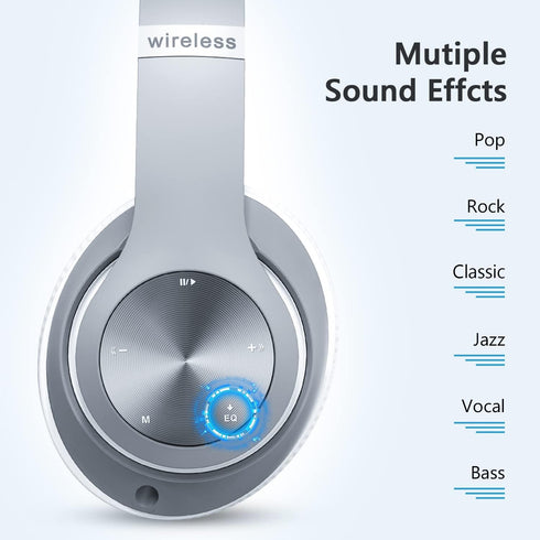 Wireless Bluetooth Headphones, 60 Hours Playtime, Foldable Lightweight Over Ear Hi-Fi Stereo with 6 EQ Modes