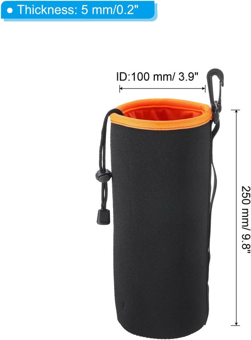 PATIKIL Camera Lens Bag, 2 Pcs 3.9" IDx9.8 H Drawstring Lens Pouch with Thick Protective Neoprene, Lens Case for DSLR Camera Lens, Water Coffee Cups, Black Orange