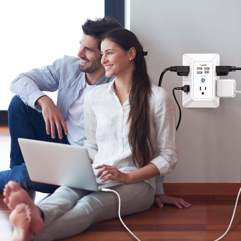 5-Outlet Wall Charger Surge Protector with 4 USB Ports - 1680J Multi Plug for Home, Office, Travel