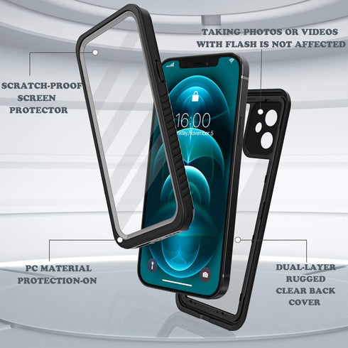 Diverbox Waterproof Case for iPhone 12, Shockproof Dustproof IP68 Full-Body Hard Case with Screen Protector