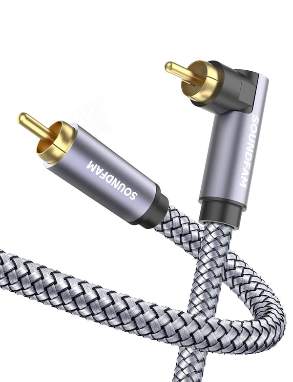 90 Degree Subwoofer Cable 3ft/1M, Right Angle RCA Cable Male to Male for Subwoofer and Amplifier, Grey