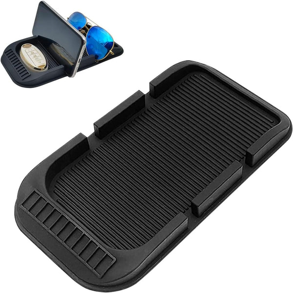 Car Dashboard Anti-Slip Mat Cell Phone Holder, Double-Groove Sticky Gel Pad with Number Plate for Navigation