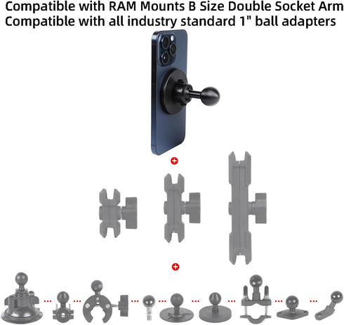 Super Magnetic Cell Phone Holder Base with 1" Ball for MagSafe iPhone 15/14/13/12 Series, Compatible with RAM