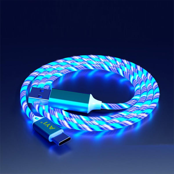AYI USB Type C to USB A 2.0 Android Charger Cable, Fast Charging High Data Speed, Visible Blue LED Current Flowing,