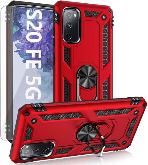 Galaxy S20 FE Case with HD Screen Protector, Military Grade Car Mount Kickstand Hybrid Hard PC Soft TPU Shockproof