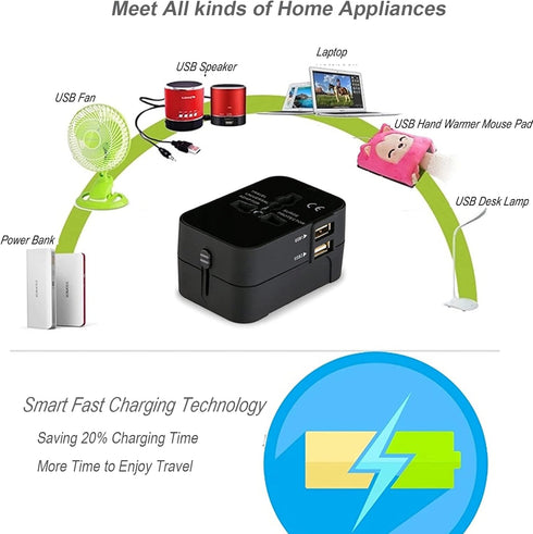 Premium Travel Adapter, Portable Universal Worldwide Power Adapter, European Travel Plug Adapter with Dual USB Charging