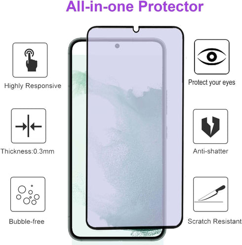 2 Pack Anti Blue Light Tempered Glass Screen Protector for Samsung Galaxy S22 Plus / S22+, 9H Hardness, Blue Light