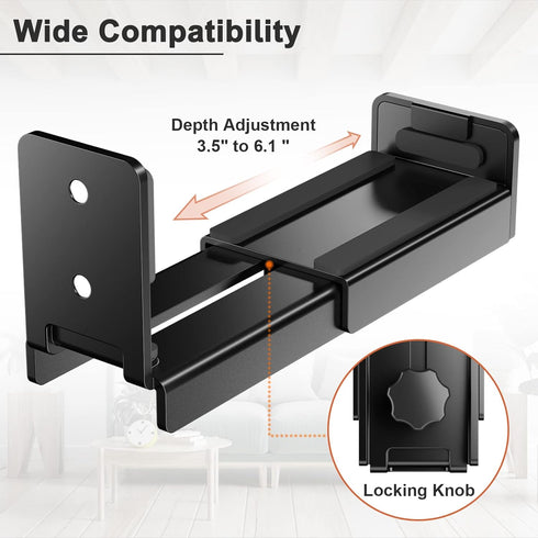 PUTORSEN Universal Dual Soundbar Wall Mount, Black, for Most Soundbars, Holds up to 33 lbs, Depth Adjustable 3.5”-6.1”