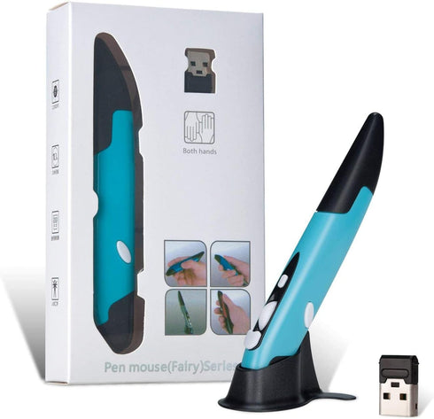lychee Wireless Optical Pocket Pen Mouse, Blue 2.4GHZ USB, Adjustable 800/1200/1600 DPI for PC, Laptop, Mac