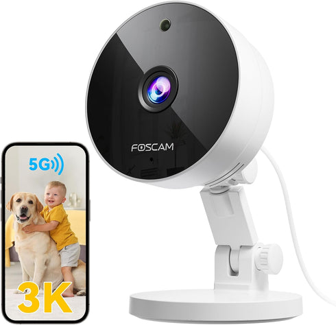 FOSCAM 3K 5MP Security Camera Indoor, 2.4g & 5g WiFi Magnetic Mini Dog/Cat/Pet/Baby