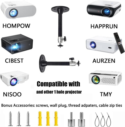 2-Be-Best Mini Projector Mount - Black Projector Ceiling Mount, 7.9 in / 20 cm, 360 Adjustable Wall Mounts for LED LCD