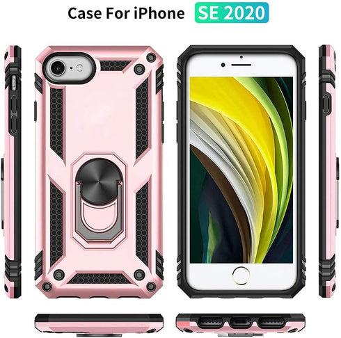 Yiakeng Military Grade iPhone 8/7/SE 2020/2022 Case with Screen Protector & Ring - Rose Gold