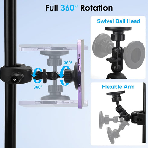 EEEKit 5.12' 0.5-1.57" Magnetic Bike Phone Handlebar Mount with Extension Arm, Clamp Holder for Treadmill, Gym, Fitness