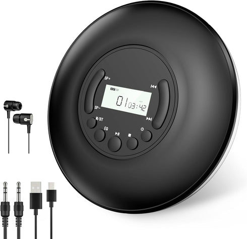 Gueray Portable CD Player with Bluetooth, Anti-Skip Protection, LCD Display, Headphones, AUX Cable