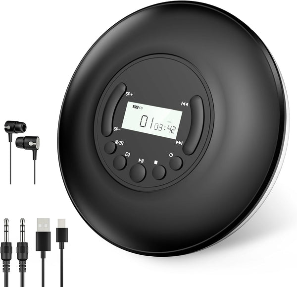Gueray Portable CD Player with Bluetooth, Anti-Skip Protection, LCD Display, Headphones, AUX Cable