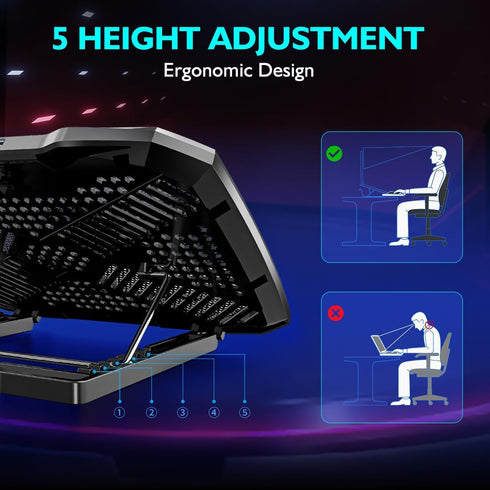 Laptop Cooling pad Laptop Cooler Stand Laptop Fan Cooling pad for 12-15.6 Inch Laptop Notebooks, 5 quiet Fans,5 Angle Adjustable Laptop Cooling Stand (Black)
