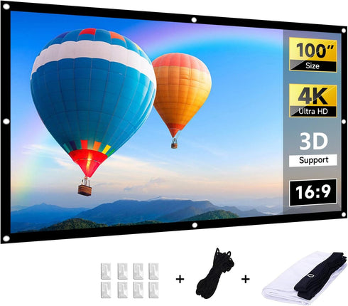 Projector Screen 100 Inch, 4K Movie Projector Screen 16:9 HD Foldable and Portable for Home, Party, Office