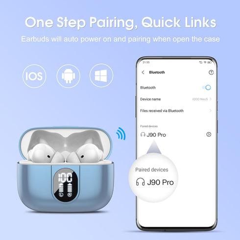 Wireless Earbuds 2024 Bluetooth 5.3 Headphones HiFi Stereo, 40H Playtime, In-Ear Earbud with LED Power Display, IP7