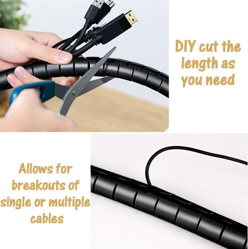 Large PC Cable Management Tube Sleeve, 2 PCS Black Wire Organizer for Cords, 5 ft EZ Spiral Cable Wrap Cover