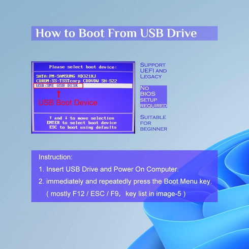32GB Bootable Windows 10&11 USB Driver 3.2Gen, Reinstall Windows, Reset Password, Compatible with All Brands