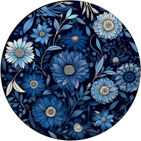 Navy Blue and Light Blue Floral Print PopSockets Standard PopGrip