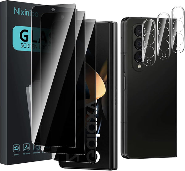 3 Pack Privacy Screen Protector for Samsung Galaxy Z Fold 4, Anti Spy Tempered Glass with Camera Lens Protector