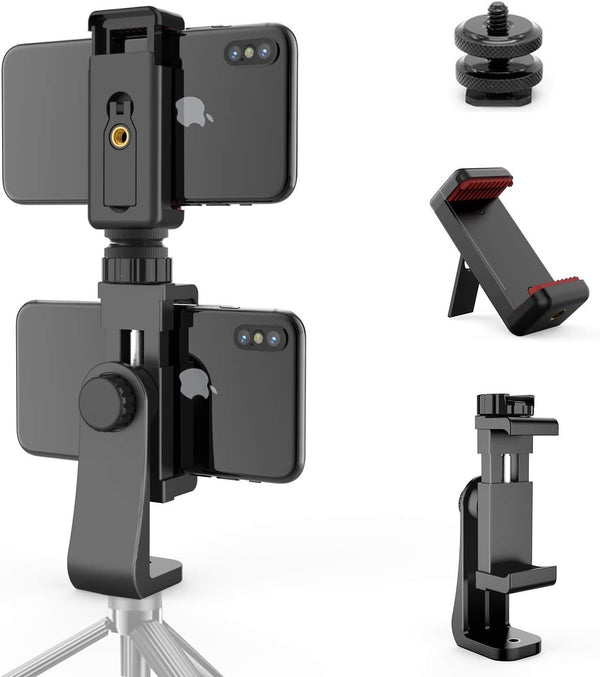 Owine Universal Dual Cell Phone Tripod Mount Adapter - Premium Smartphone Clamp for All Smartphones