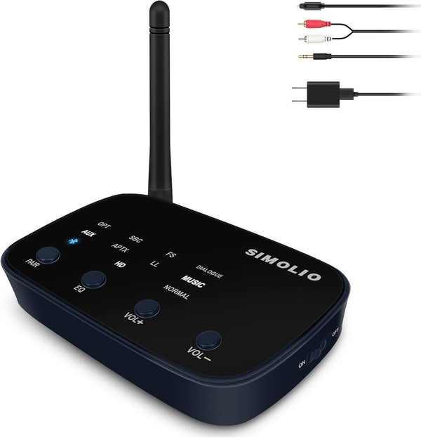 SIMOLIO Long Range HD Bluetooth Receiver for Home Stereo with EQ & VOL Control, aptX Low Latency Adapter