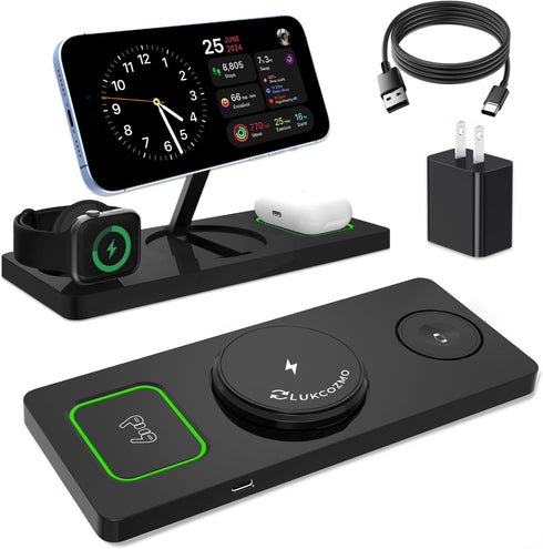 Wireless Charger Station 3 in 1, Fast Charging for iPhone 15/14/13/12, Apple Watch, AirPods with Adapter