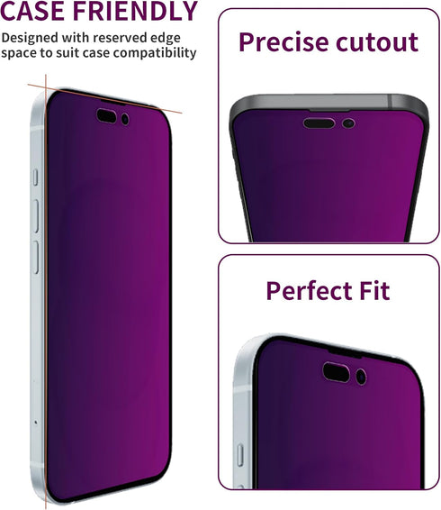 iPhone 15 Pro Max Privacy Screen Protector - 2 Pack Tempered Glass, Anti-Spy, Anti-Blue Light, Full Coverage, Bubble