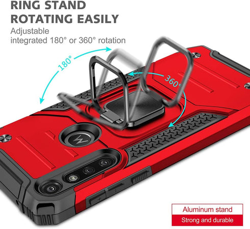 for Moto G Power Case with Screen Protector, Hard Rubber Bumper, Shockproof Tough Rugged with Kickstand (Red)