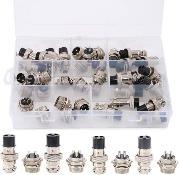 Hilitchi 40-Pieces 2 3 4 5 Pin 16mm Thread Male Female Panel Metal Aviation Wire Connector Assortment Kit
