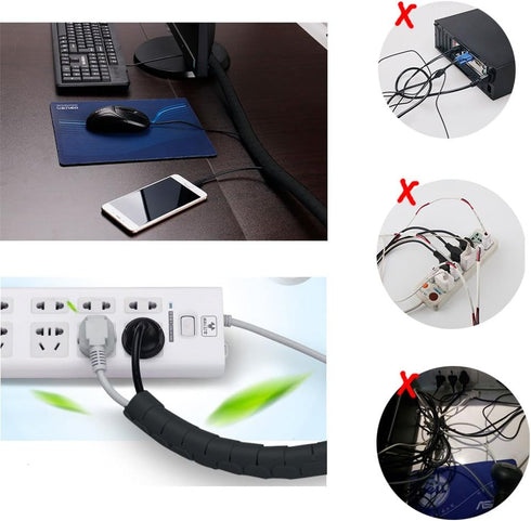 Black Cable Wire Organizer Cord Sleeve, 5 Feet EZ Cable Sleeve Bundler for Home & Office Management